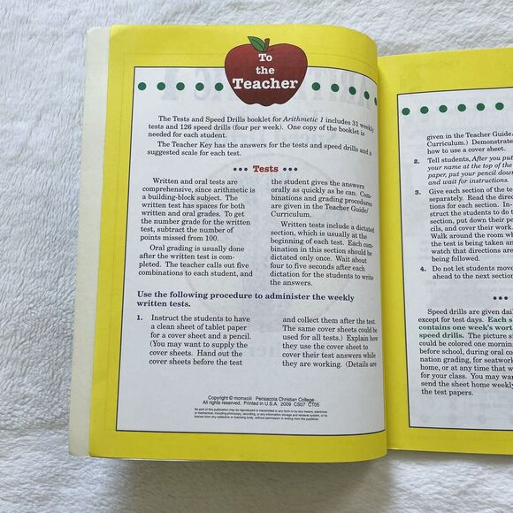 Arithmetic 1 Test and Speed Drills Teacher Key A Beka Book Arithmetic Series - Picture 3 of 3